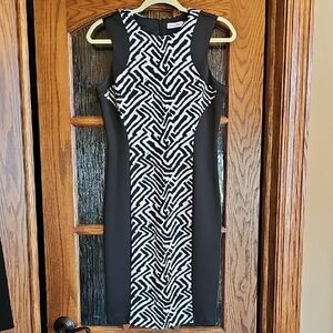 Calvin Klein Black and White Geometric Midi Dress